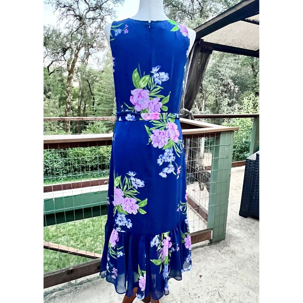 NWT Talbots 6 Georgette Painterly Chiffon Faux Wrap Midi Dress Cascading Ruffle - Picture 5 of 9